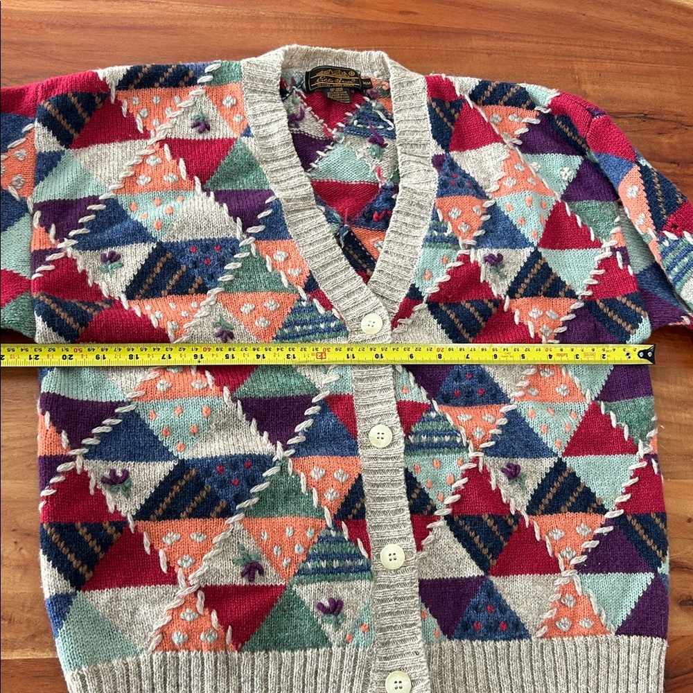 Eddie Bauer Vintage Wool Patchwork Cardigan in medium geometric shapes - Picture 5 of 8